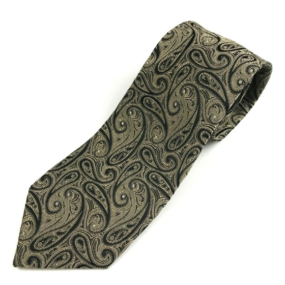CHAPS Tie Men's 100% Silk Necktie Designer PAISLEY Black Tan Classic Wide 57.5" - Picture 7 of 10